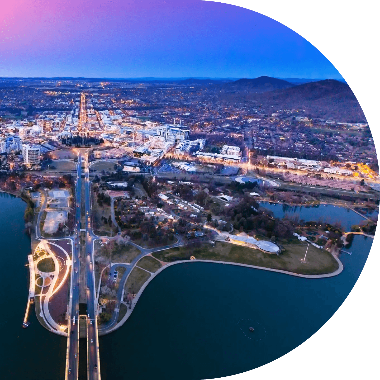 Aerial view of Canberra at dusk